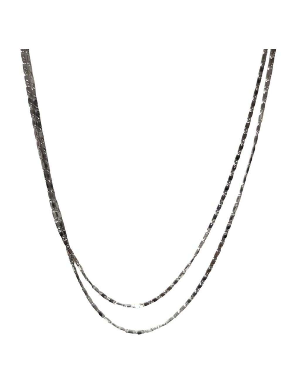 Vintage Double Strand Diamond Cut Box Chain Necklace Silver Tone Y2K Jewelry